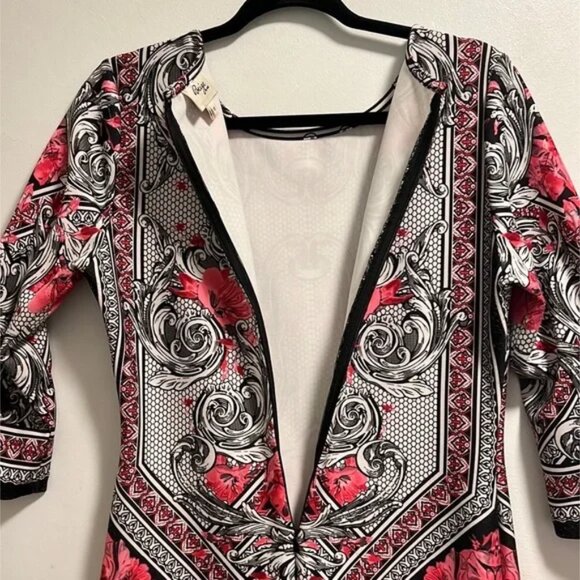 BEIGE by eci classy & elegant sheath midi dress (SIZE 10) Black/pink/white - Picture 4 of 8